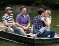 Charlie Day, Jason Sudeikis, Justin Long and Drew Barrymore in Going the Distance. Charlie Day, Jason Sudeikis, Justin Long and Drew Barrymore in Going the Distance.