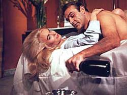 Shirley Eaton and Sean Connery in Goldfinger. Shirley Eaton and Sean Connery in Goldfinger.
