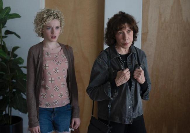 Julia Garner and Lily Tomlin in Grandma.