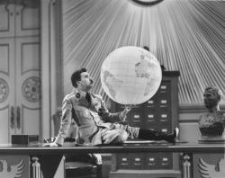 Charlie Chaplin creating movie magic in The Great Dictator.