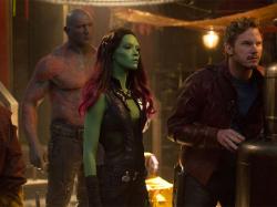 Dave Bautista, Zoe Saldana and Chris Pratt in Guardians of the Galaxy