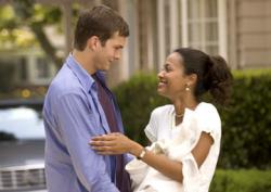 Ashton Kutcher and Zoe Saldana in Guess Who. Ashton Kutcher and Zoe Saldana in Guess Who.