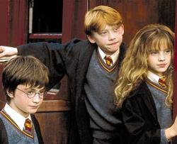Daniel Radcliffe, Rupert Grint and Emma Watson in Harry Potter and the Sorcerer's Stone.