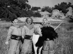 The Three Stooges and an alien unicorn in Have Rocket...Will Travel