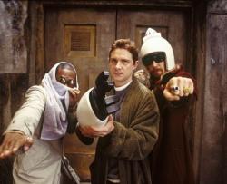 Mos Def, Martin Freeman and Sam Rockwell in The Hitchhiker's Guide to the Galaxy.