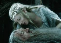 The only two actors to appear in all six Peter Jackson Middle-earth movies, Cate Blanchett and Ian McKellen in The Hobbit: The Battle of the Five Armies.