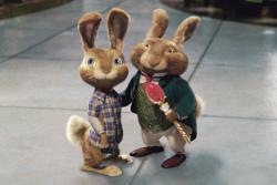 Russell Brand and Hugh Laurie provide the voices of E.B. and his Dad in Hop. Russell Brand and Hugh Laurie provide the voices of E.B. and his Dad in Hop.