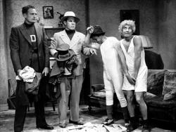 Harpo steals the movie, shown here with Chico, Nat Pendleton and James Pierce. 