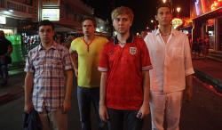 Simon Bird, Joe Thomas, James Buckley and Blake Harrison in The Inbetweeners Movies.