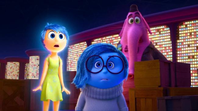 Joy (Amy Poehler), Sadness (Phyllis Smith), and Bing Bong (Richard Kind) in Inside Out.