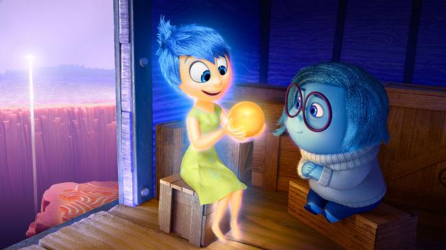Joy and Sadness riding the train of thought in Inside Out Joy and Sadness riding the train of thought in Inside Out