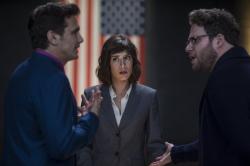James Franco, Lizzy Caplan, and Seth Rogen in The Interview. James Franco, Lizzy Caplan, and Seth Rogen in The Interview.
