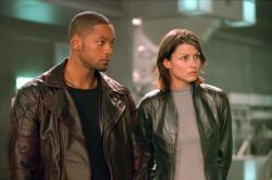 Will Smith and Bridget Moynahan in I, Robot. Will Smith and Bridget Moynahan in I, Robot.