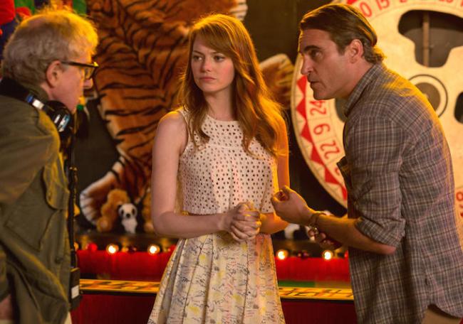 Woody Allen directs Emma Stone and Joaquin Phoenix in Irrational Man.