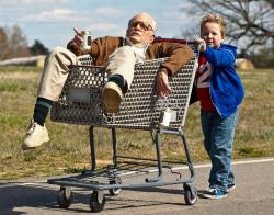 Johnny Knoxville and Jackson Nicoll in Bad Grandpa. Johnny Knoxville and Jackson Nicoll in Bad Grandpa.