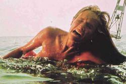 Chrissie is eaten during the opening scene of Jaws. Chrissie is eaten during the opening scene of Jaws.