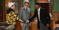 Taron Egerton, Colin Firth and Samuel L. Jackson in Kingsman: The Secret Service. Taron Egerton, Colin Firth and Samuel L. Jackson in Kingsman: The Secret Service.