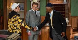 Taron Egerton, Colin Firth and Samuel L. Jackson in Kingsman: The Secret Service.