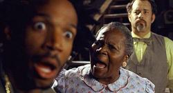 Marlon Wayans, Irma P. Hall, and Tom Hanks in The Ladykillers.