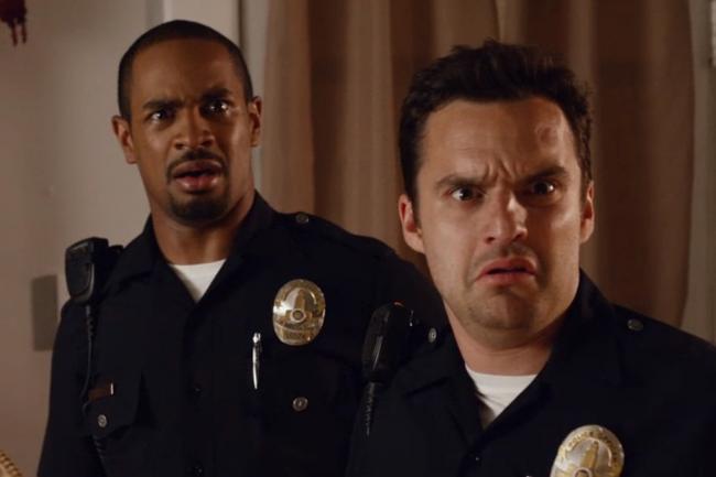 Damon Wayans Jr. and Jake Johnson in Let's Be Cops.