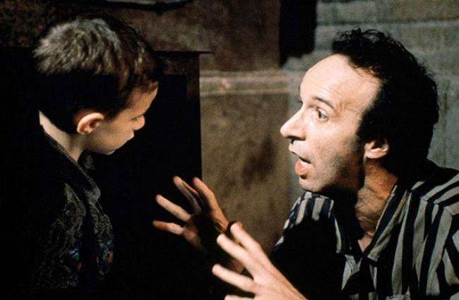 Giorgio Cantarini and Roberto Benigni in Life is Beautiful.