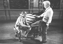 After decades in film, legendary stars Buster Keaton and Charles Chaplin still work to perfect their art during production of Limelight.