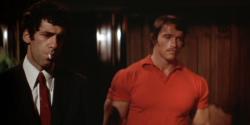 Elliott Gould and Arnold Schwarzenegger in The Long Goodbye. Elliott Gould and Arnold Schwarzenegger in The Long Goodbye.