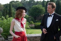 Colin Firth with his daughter date played by Emma Stone in Magic in the Moonlight. Colin Firth with his daughter date played by Emma Stone in Magic in the Moonlight.
