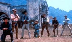 Yul Brynner, Steve McQueen, Horst Buchholz, Charles Bronson, Robert Vaughn, Brad Dexter  and James Coburn in The Magnificent Seven