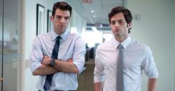 Zachary Quinto and Penn Badgley in Margin Call