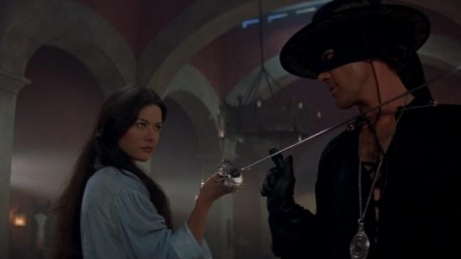 Catherine Zeta-Jones and Antonio Banderas in The Mask of Zorro. Catherine Zeta-Jones and Antonio Banderas in The Mask of Zorro.