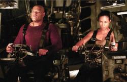 Laurence Fishburne and Jada Pinkett Smith in The Matrix: Revolutions.