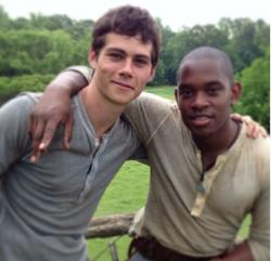 Dylan O'Brien and Aml Ameen in The Maze Runner.