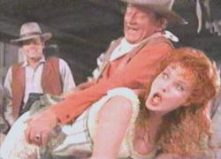 Patrick Wayne, John Wayne and Maureen O'Hara in McLintock!