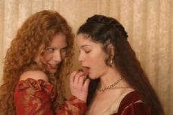 Lynn Collins and Heather Goldenhersh in The Merchant of Venice.
