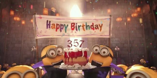 The minions surprise Dracula on his birthday in Minions.