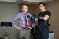 Simon Pegg and Tom Cruise in Mission: Impossible - Ghost Protocol. Simon Pegg and Tom Cruise in Mission: Impossible - Ghost Protocol.