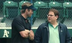 Brad PItt and Jonah Hill in Moneyball. Brad PItt and Jonah Hill in Moneyball.
