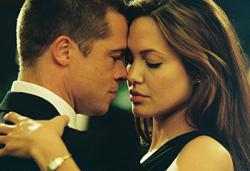 Brad Pitt and Angelina Jolie in Mr. and Mrs. Smith. Brad Pitt and Angelina Jolie in Mr. and Mrs. Smith.