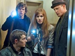 Jesse Eisenberg, Dave Franco, Isla Fisher, and Woody Harrelson in Now You See Me. Jesse Eisenberg, Dave Franco, Isla Fisher, and Woody Harrelson in Now You See Me.