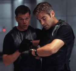 Matt Damon and George Clooney in Ocean's Eleven. Matt Damon and George Clooney in Ocean's Eleven.