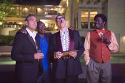 George Clooney, Don Cheadle, Elliott Gould, and Bernie Mac in Ocean's Thirteen. George Clooney, Don Cheadle, Elliott Gould, and Bernie Mac in Ocean's Thirteen.