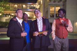 George Clooney, Don Cheadle, Elliott Gould, and Bernie Mac in Ocean's Thirteen.