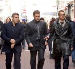 George Clooney, Matt Damon and Brad Pitt in Ocean's Twelve. George Clooney, Matt Damon and Brad Pitt in Ocean's Twelve.