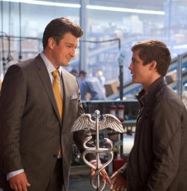 Nathan Fillion as Hermes and Logan Lerman as Percy Jackson in Percy Jackson: Sea of Monsters