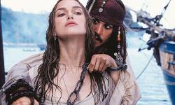 Keira Knightley and Johnny Depp in Pirates of the Caribbean: The Curse of the Black Pearl.