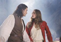 Orlando Bloom and Keira Knightley in Pirates of the Caribbean: The Curse of the Black Pearl. Orlando Bloom and Keira Knightley in Pirates of the Caribbean: The Curse of the Black Pearl.