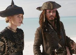 Keira Knightley and Johnny Depp in Pirates of the Caribbean: At World's End. Keira Knightley and Johnny Depp in Pirates of the Caribbean: At World's End.