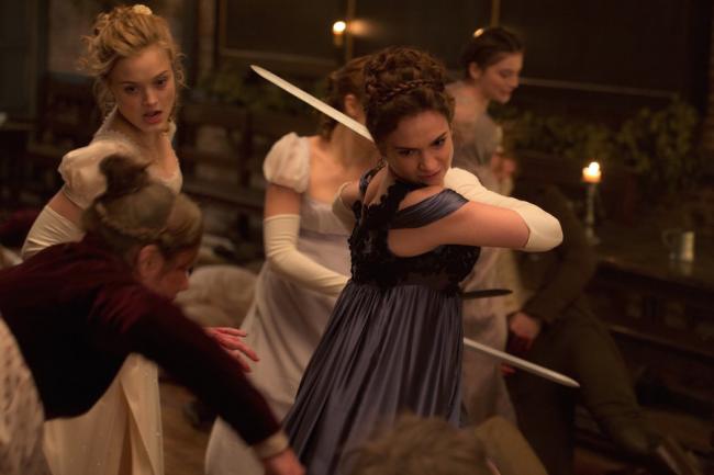 Bella Heathcote and Lily James in Pride and Prejudice and Zombies.