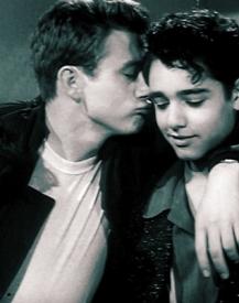 Dean and Mineo in a homoerotic moment. Dean and Mineo in a homoerotic moment.
